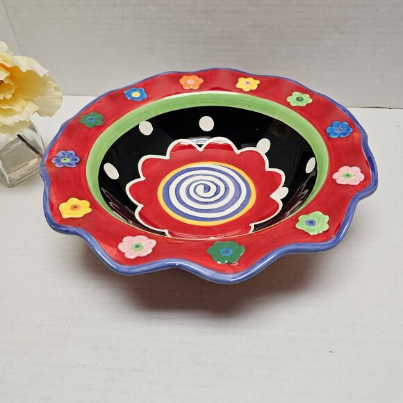 Nicole Engblom Artist Colorful Whimsical Ceramic Flower Bowl Decor Display Art - Picture 2 of 10
